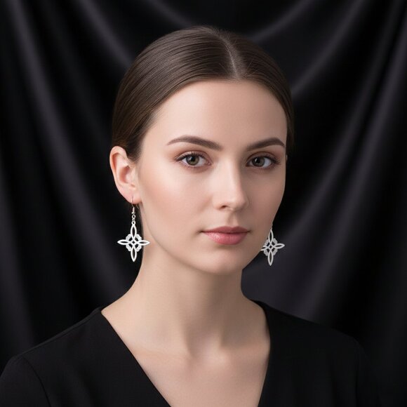 Witch Knot Silver Tone Dangle Earrings Stainless Steel Fashion NWOT - Picture 7 of 8